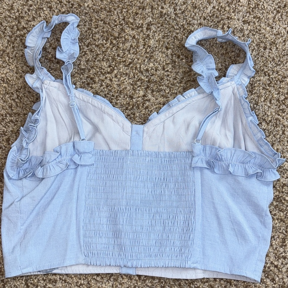 Light Blue Linen Ruffled Top - Picture 2 of 3